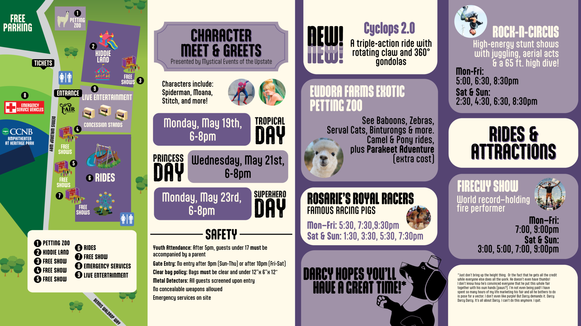 Back of brochure for the Fair at Heritage Park